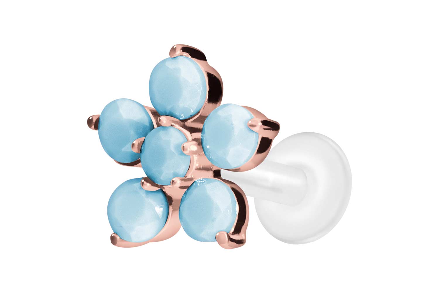 PTFE Labret Piercing mit Innengewinde + Titan-Aufsatz BLUME + SYNTHETISCHE TÜRKISE